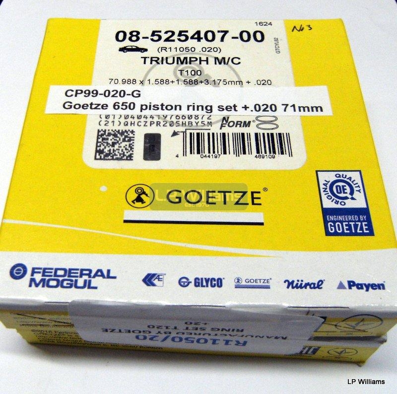 Goetze 650 piston ring set +.020 71mm