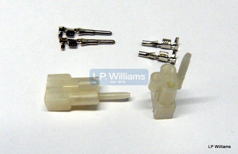 Lucas Rist Type 2 Pin Connector Blocks (male and female) with Terminal Pins to suit. As used originally on 169SA,181SA handlebar switches
