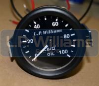 LP Williams Oil pressure gauge  2inch Diameter body. 1/8 BSP Smiths fitting for pipe connections c/w backlight